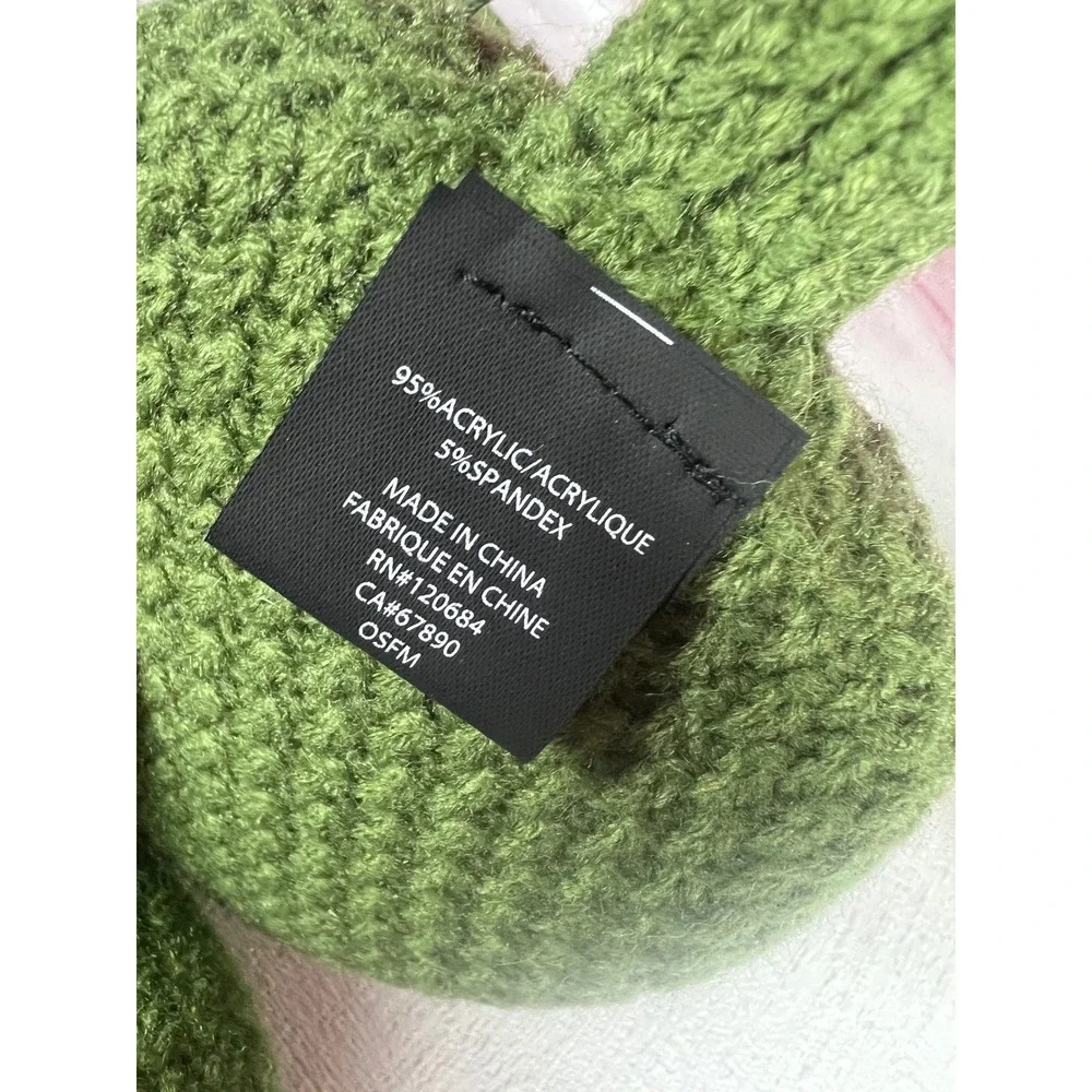Green Crochet Frog Earmuffs Knit Animal Ear Warmers with Ties One Size OSFM